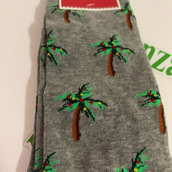 Ugly Christmas Socks Holiday Time Crew Palm Tree Lights Gray Red Mens 6 - 12 - Picture 2 of 5